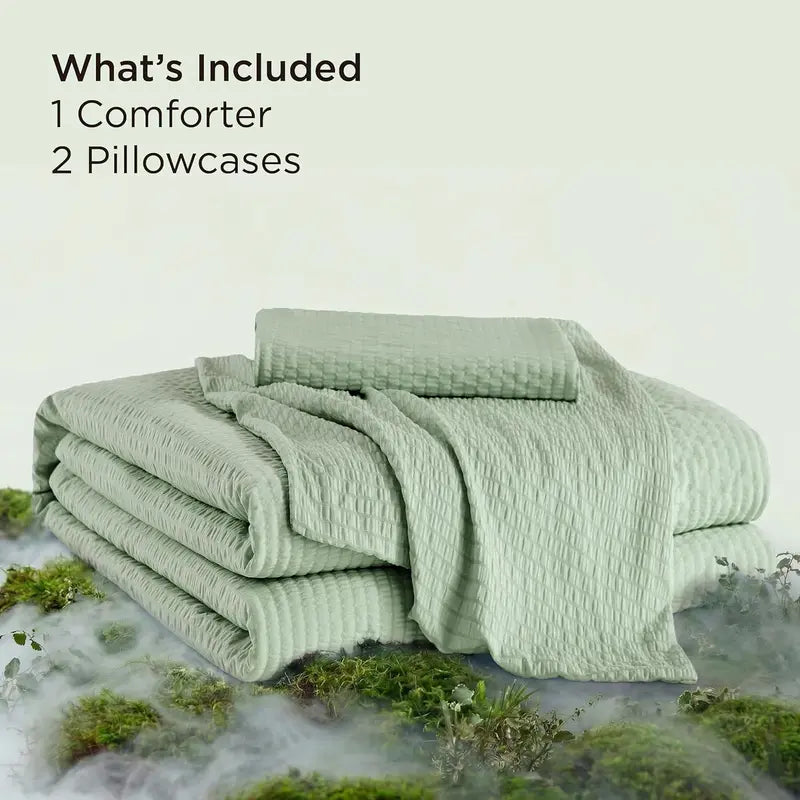 Summer Reversible Cooling Bedding Set | Breathable Comforter + 2 Pillowcases | 104 × 90 in