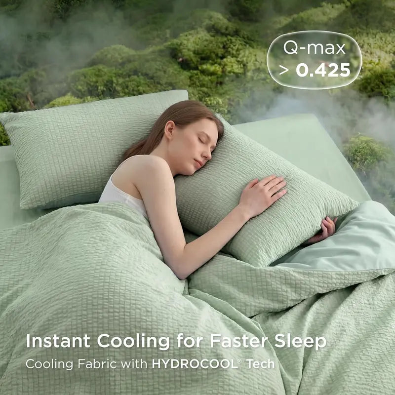 Summer Reversible Cooling Bedding Set | Breathable Comforter + 2 Pillowcases | 104 × 90 in