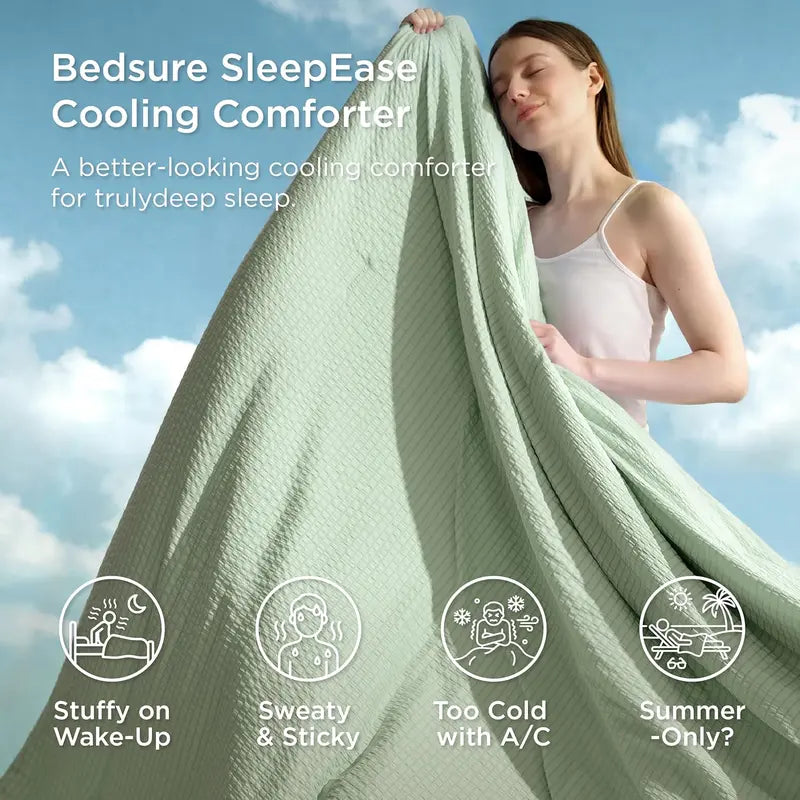 Summer Reversible Cooling Bedding Set | Breathable Comforter + 2 Pillowcases | 104 × 90 in